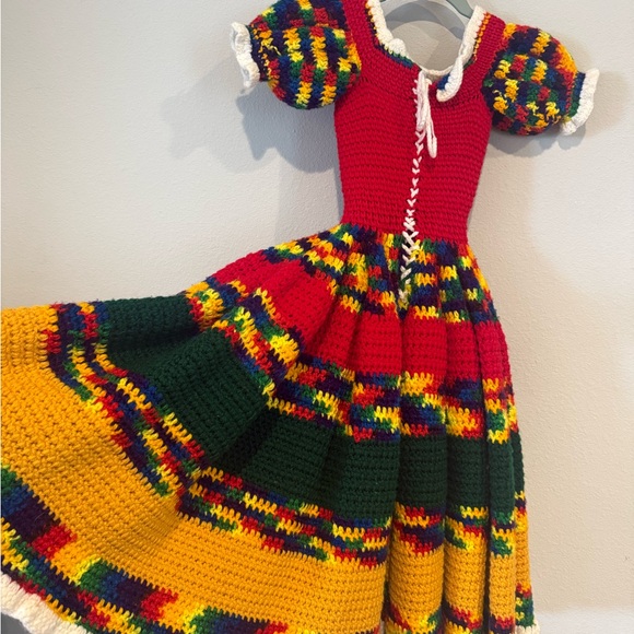 Large Doll Crochet Dress Multicolor Handmade 33” Hard To Find - Picture 1 of 6